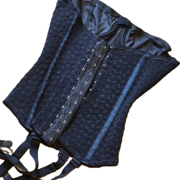 1950's vintage Scandale black girdle corset bra by Tru Balance sz 32b w garters - Picture 5 of 8